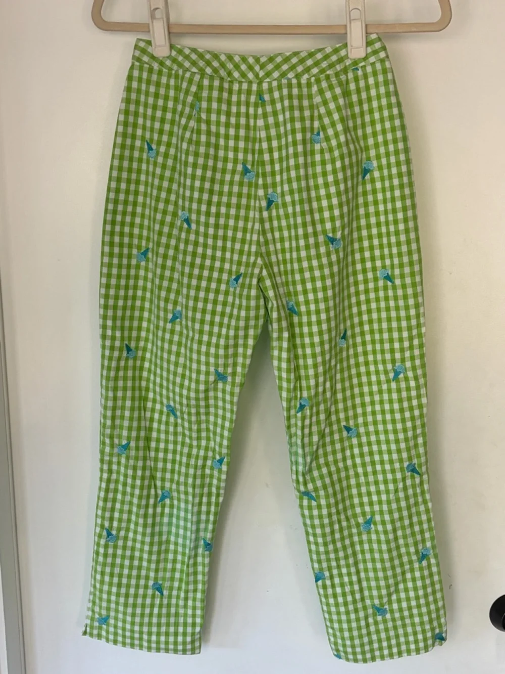 Lilly Pulitzer Gingham Cropped Pants, Green/blue cones, 0 (fits like 2), EUC - Picture 7 of 9